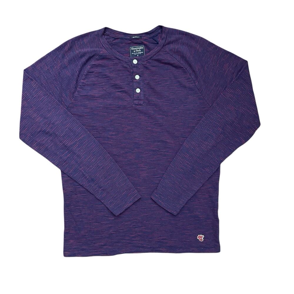 Abercrombie & Fitch Red, Blue Muscle Henley Long Sleeve Mens Size Medium VINTAGE